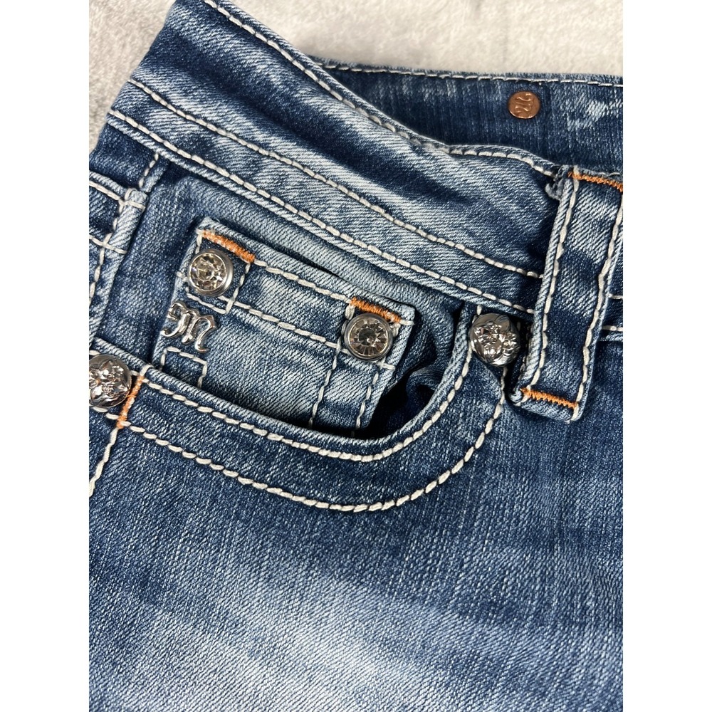 Miss Me Jeans Womens 25 Mid Rise BootCut Flap Pocket Embellished Stretch Western - Picture 12 of 14